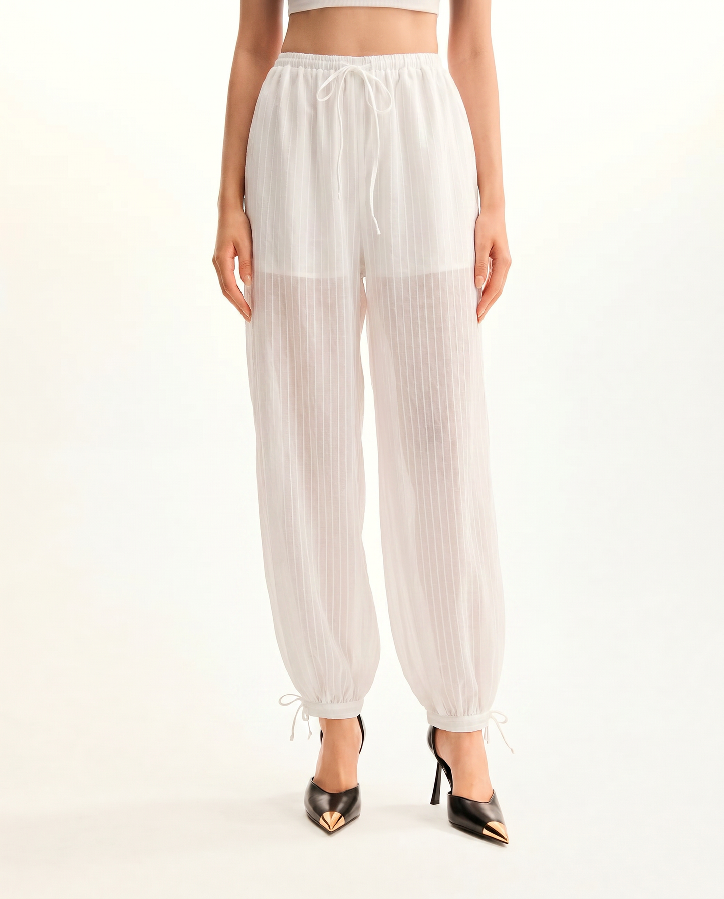 White Striped Sheer Balloon Pants - image 3