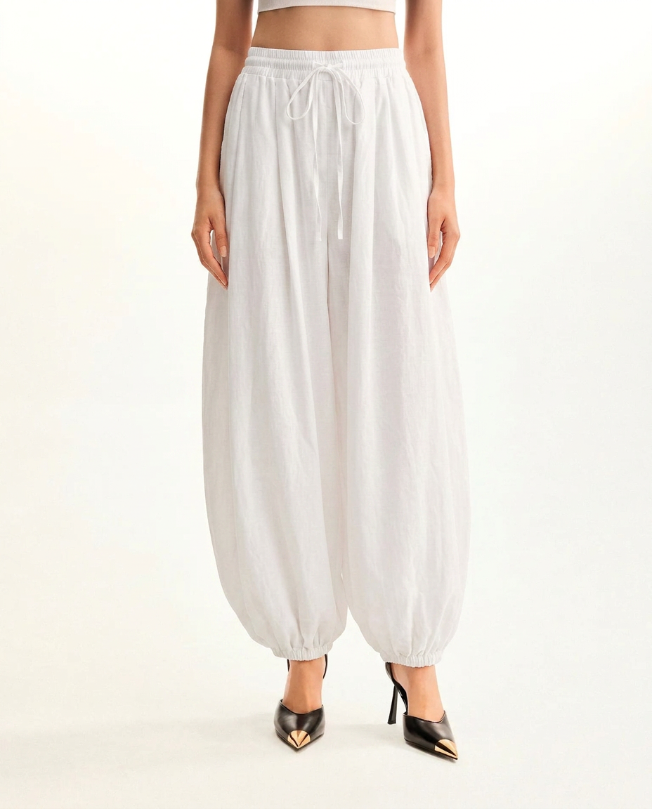 White Draped Balloon Pants - image 4