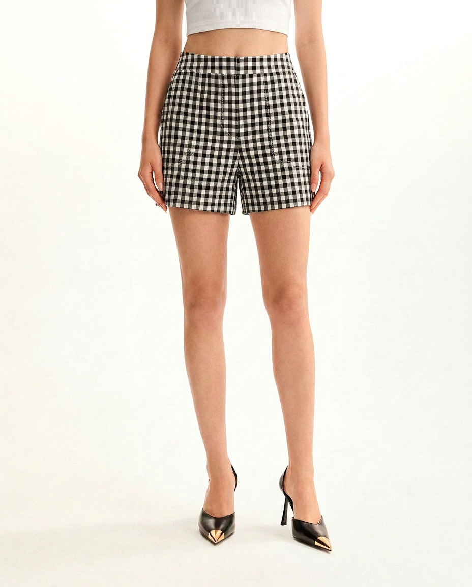 Black Gingham Shorts - image 1