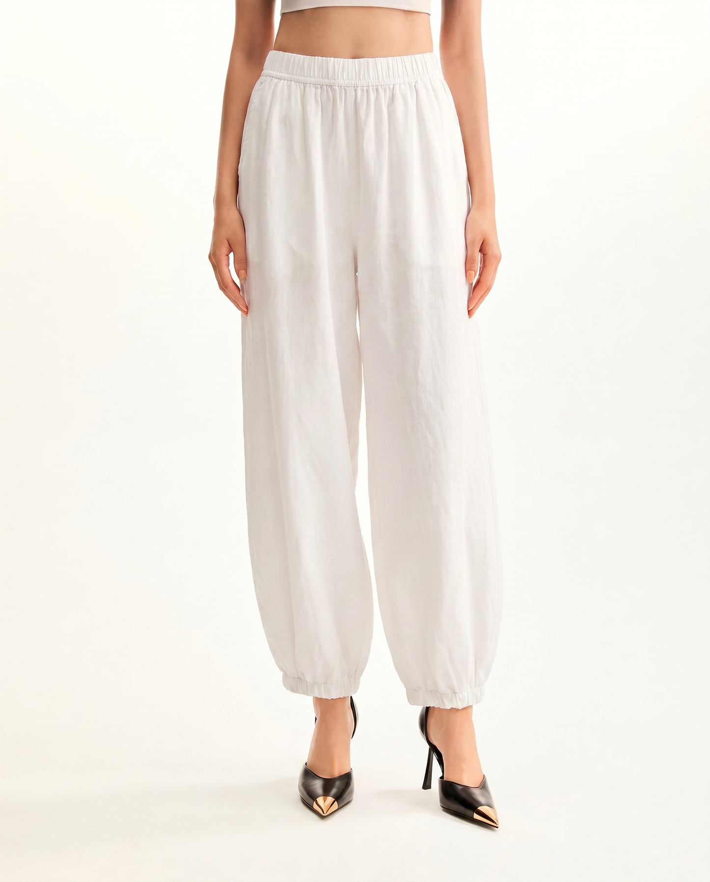 White Elastic Hem Balloon Pants - image 4