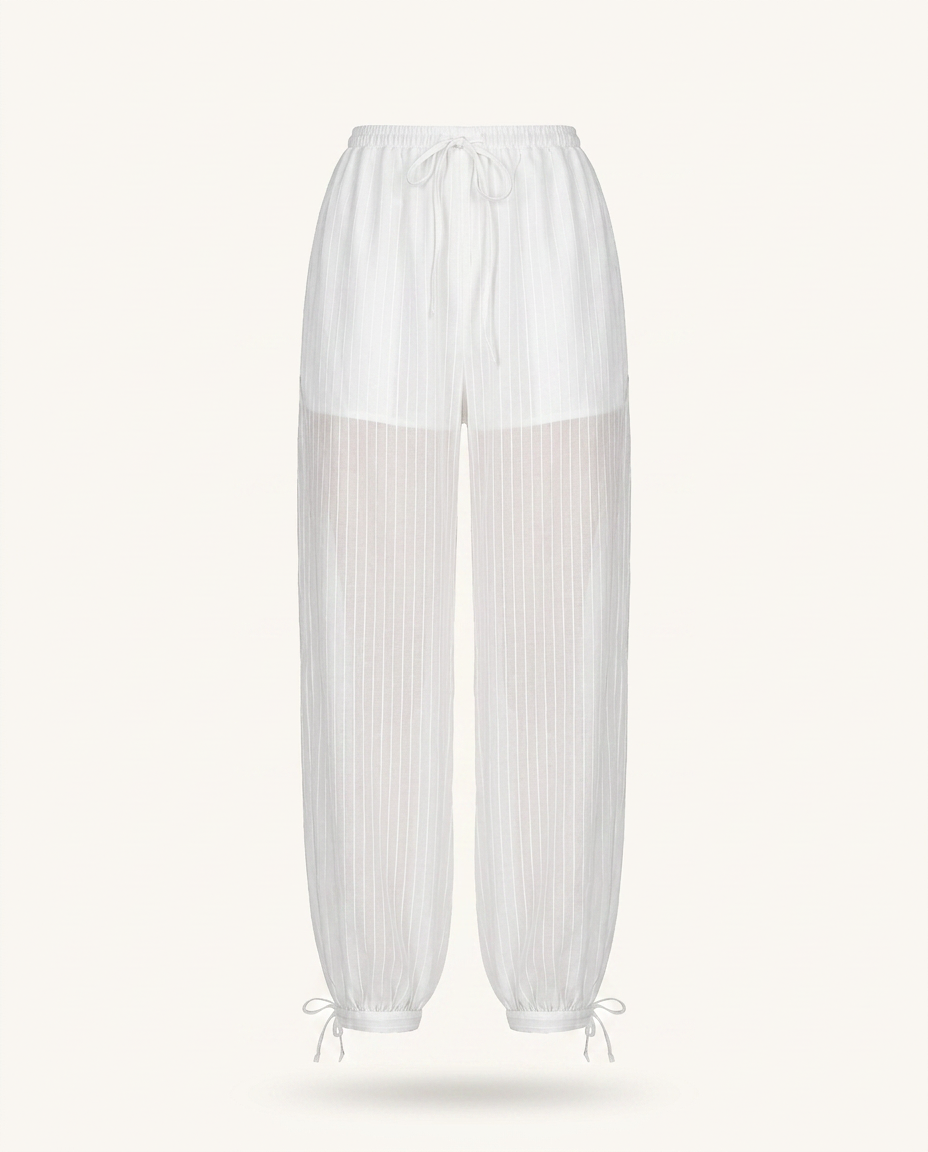 White Striped Sheer Balloon Pants - image 4