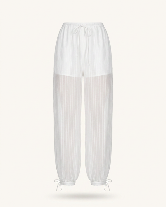 White Striped Sheer Balloon Pants - image 4