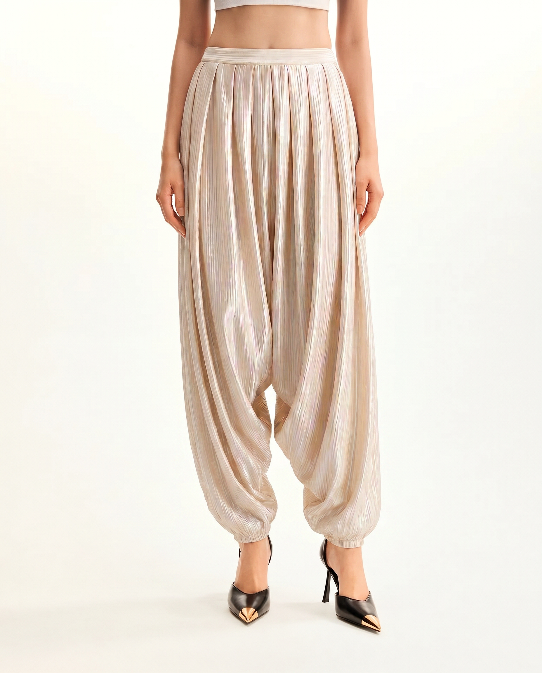 Champagne Draped Harem Pants - image 4