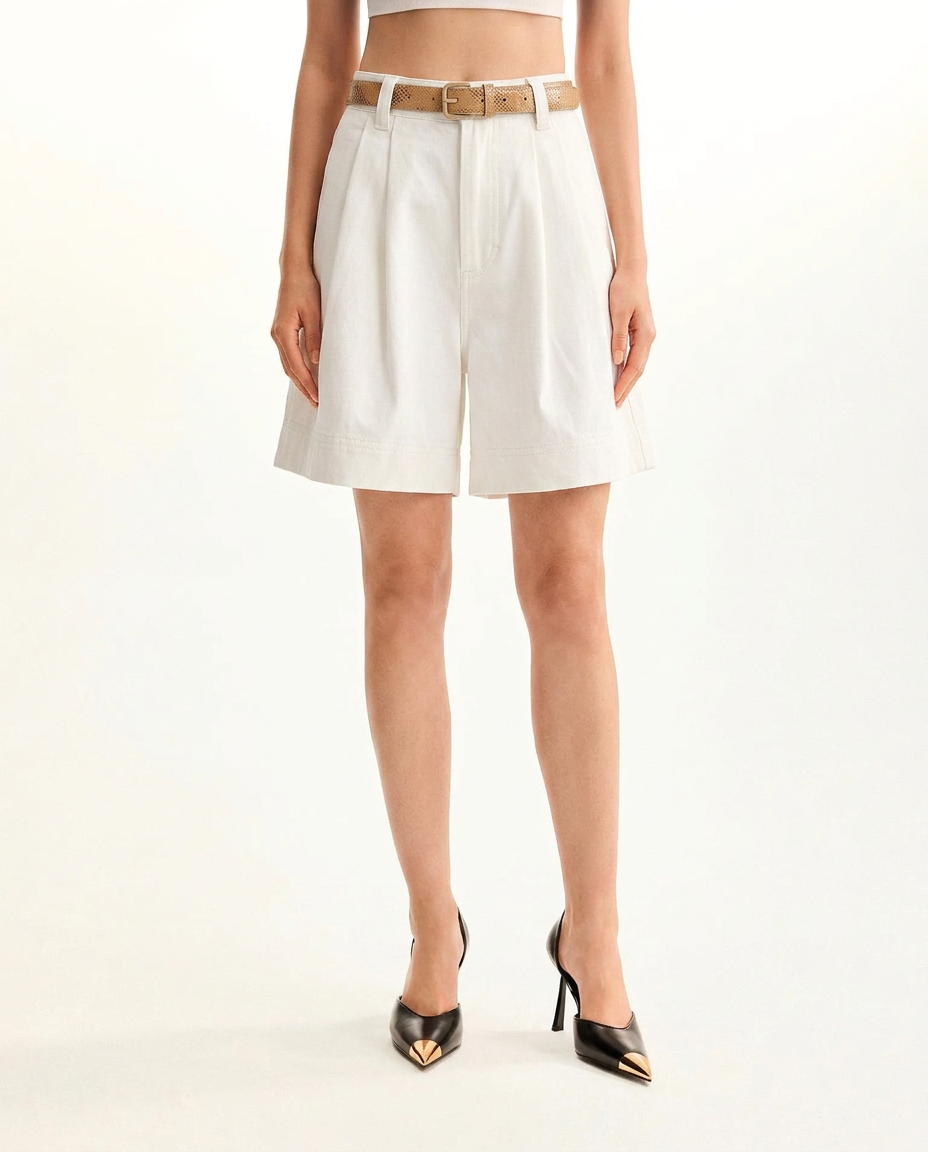 White Pleated Bermuda Shorts - image 4