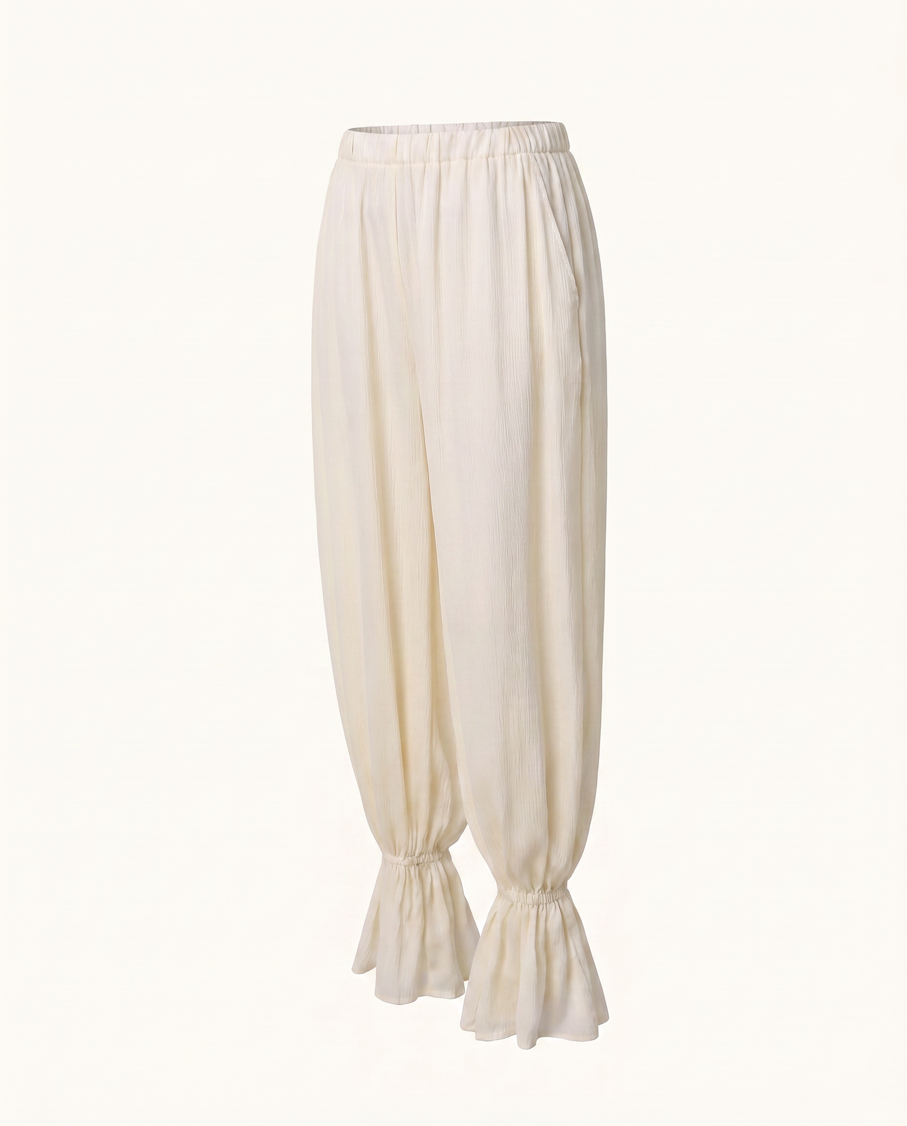 Cream Ruffle Hem Balloon Pants - image 1