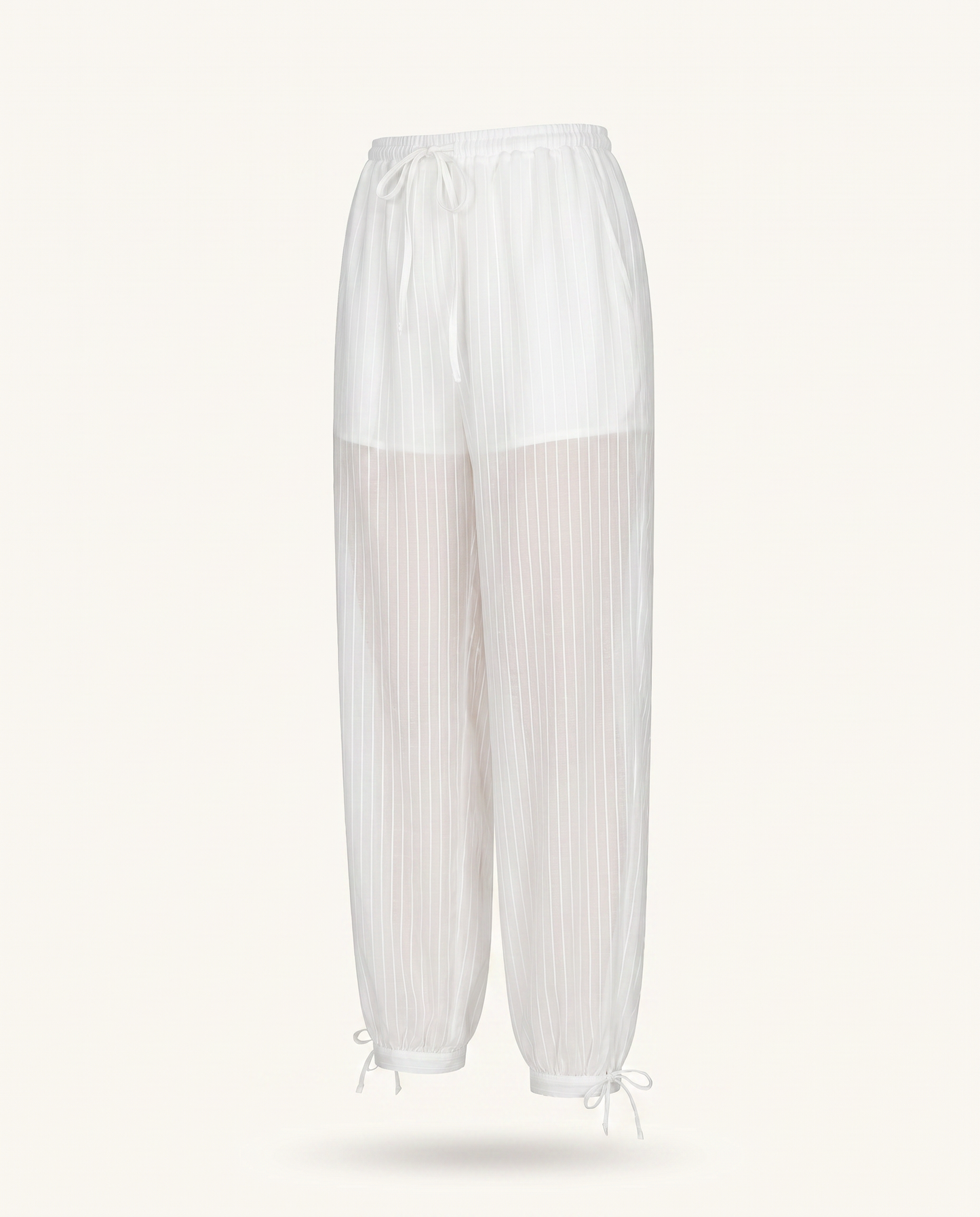 White Striped Sheer Balloon Pants - image 1