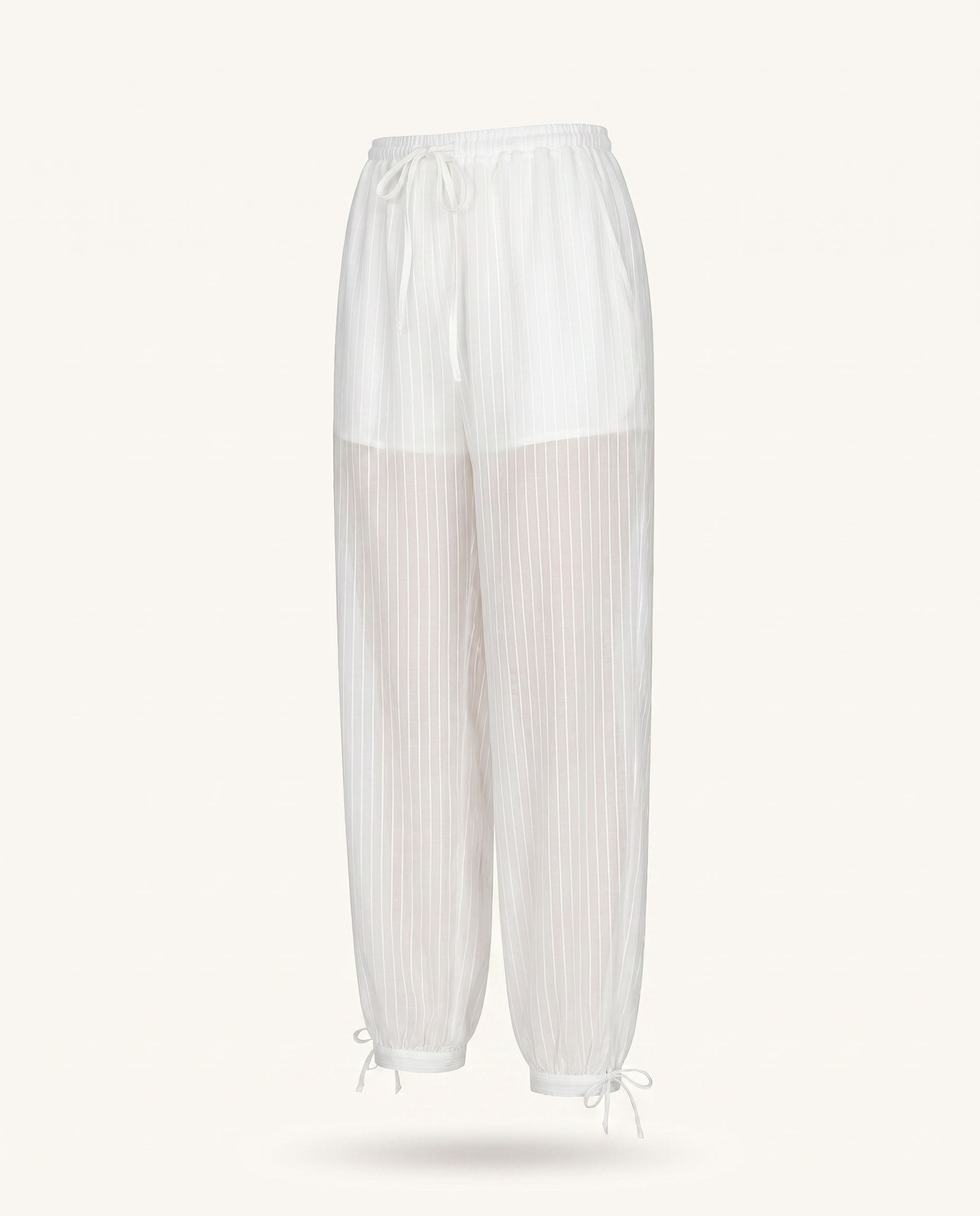 White Striped Sheer Balloon Pants - image 1