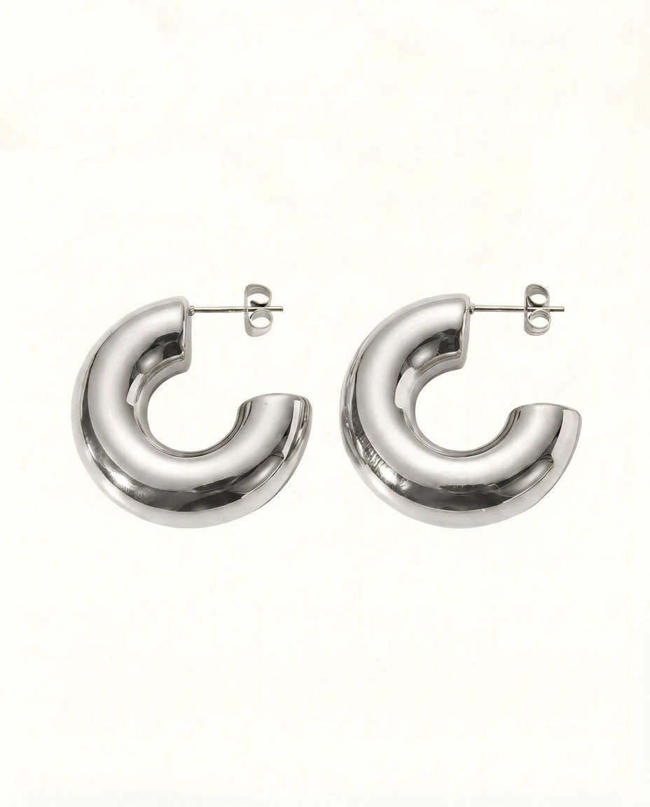 Seraphina Chunky Hoop Earrings - Silver